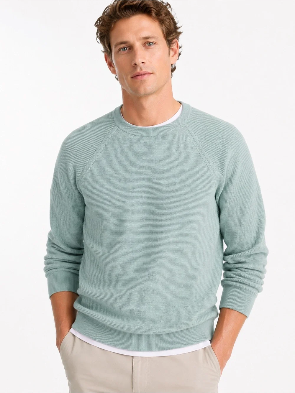 J.Crew Textured Cotton Crewneck Sweater Blue Mist NWT Size Large Knit Pullover